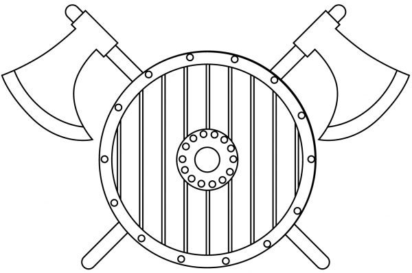 Viking Shield and Axe coloring page image