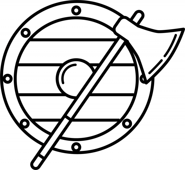 Viking Shield and Axe coloring page image