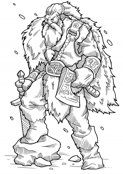Viking Warrior with Axe and Sword coloring page image