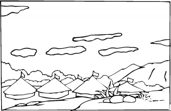 Village Of Nomads Tents  coloring page image