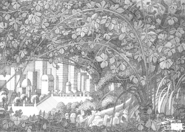 Vineyards at Frankfurtlohrberg with the Citys Skyline in the Background coloring page image