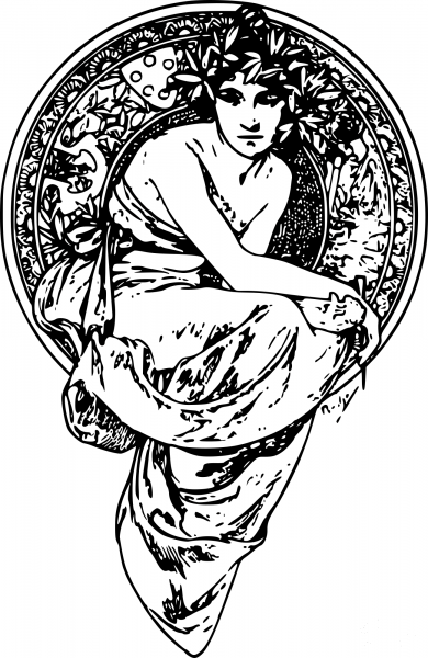 Vintage Alfons Mucha Ex Libris coloring page image