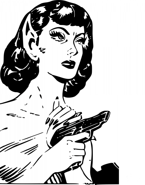 Vintage Alien with Gun coloring page image