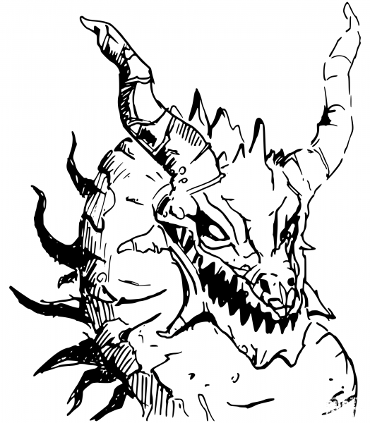 Vintage Ancient Dragon Head coloring page image