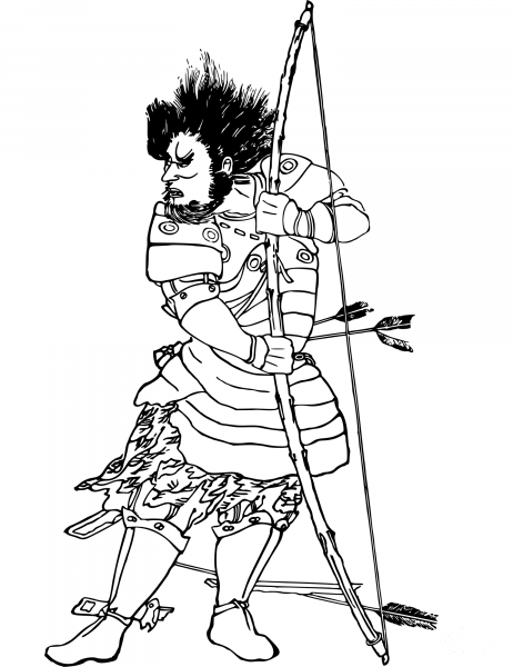 Vintage Ancient Japanese Archer coloring page image