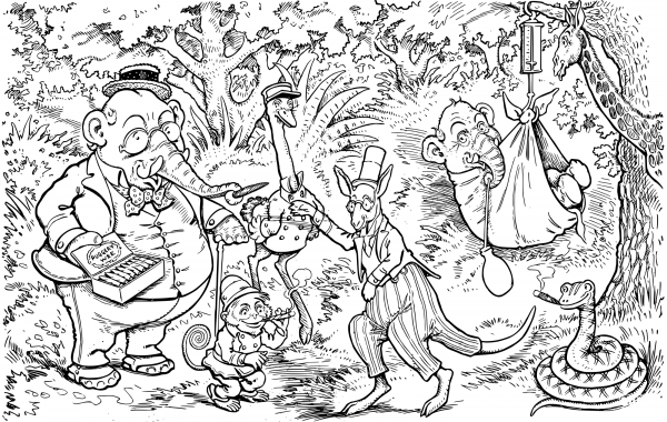 Vintage Animal Celebration coloring page image