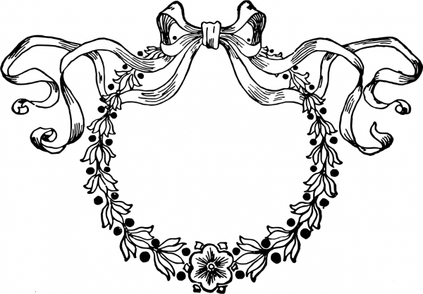 Vintage Antique Flower Wreath with Bow coloring page image