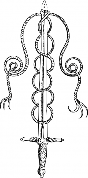 Vintage Antique Heroic Emblem Sword with Rope coloring page image