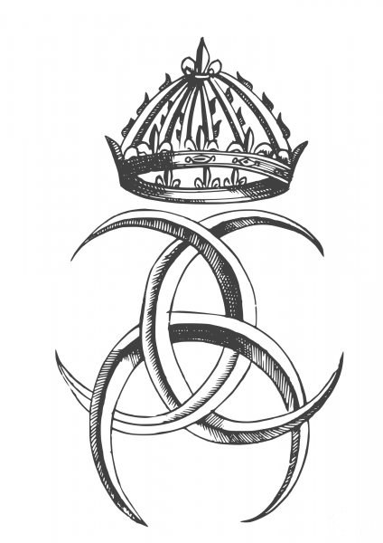 Vintage Antique Heroic Emblem Three Crescents and Crown coloring page image