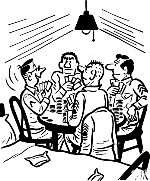 Vintage Army Poker Game coloring page image