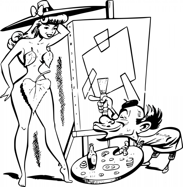Vintage Artist and Model coloring page image