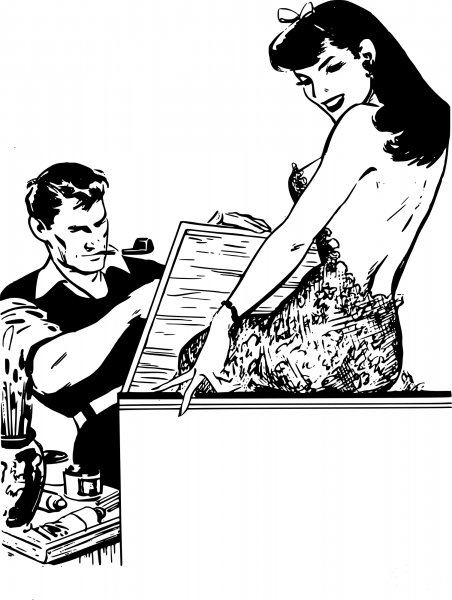 Vintage Artist and Model coloring page image