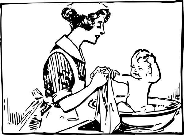 Vintage Babys Bath Time coloring page image