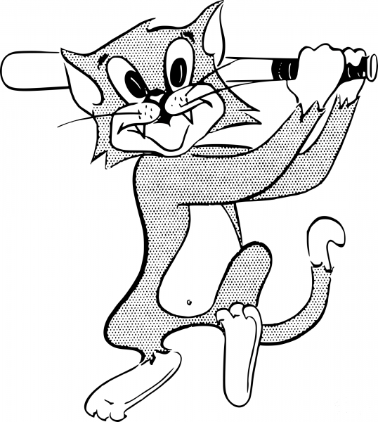 Vintage Baseball Cat coloring page image