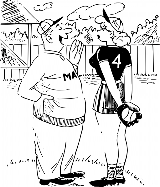 Vintage Baseball Player and Coach coloring page image