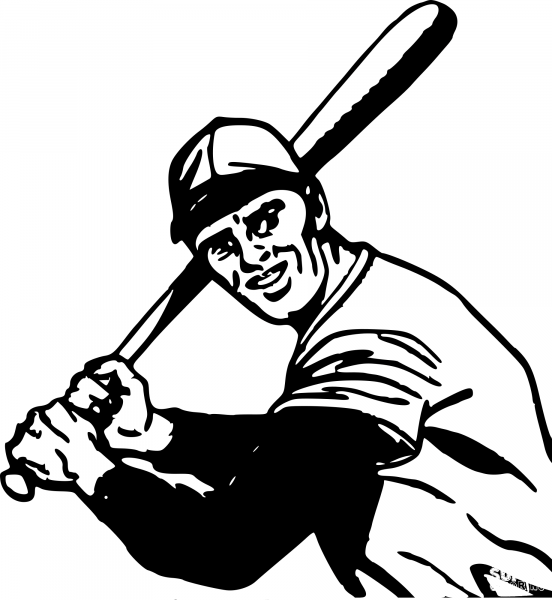 Vintage Baseball Player with Bat coloring page image