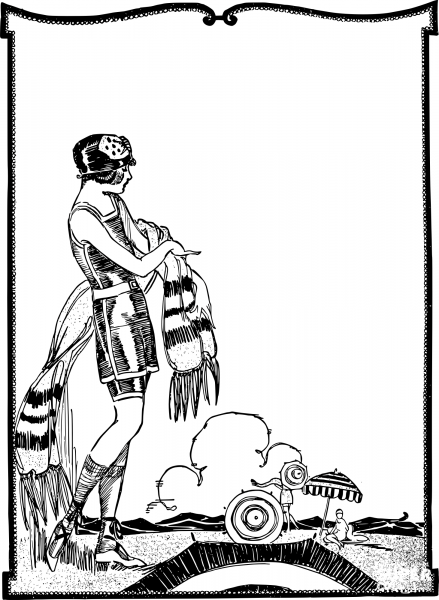 Vintage Bathing Lady Frame coloring page image