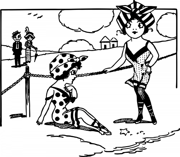 Vintage Beach Bathing Ladies coloring page image