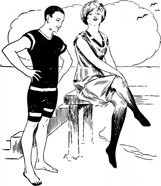 Vintage Beach Couple coloring page image