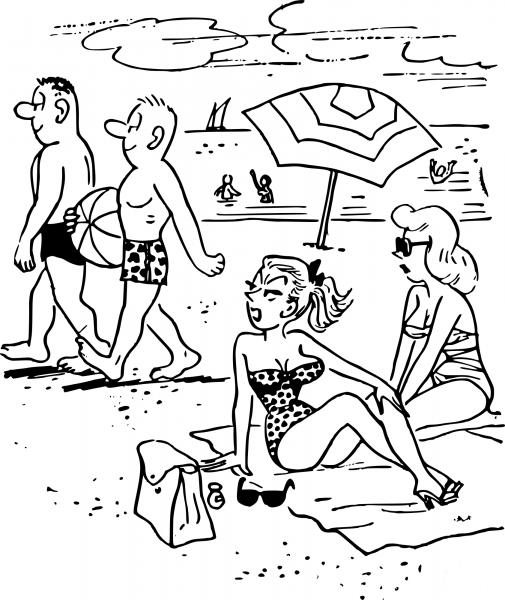 Vintage Beach Scene coloring page image