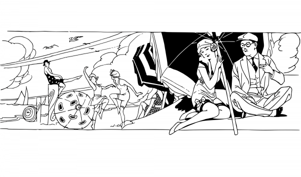 Vintage Beach Time Fun coloring page image