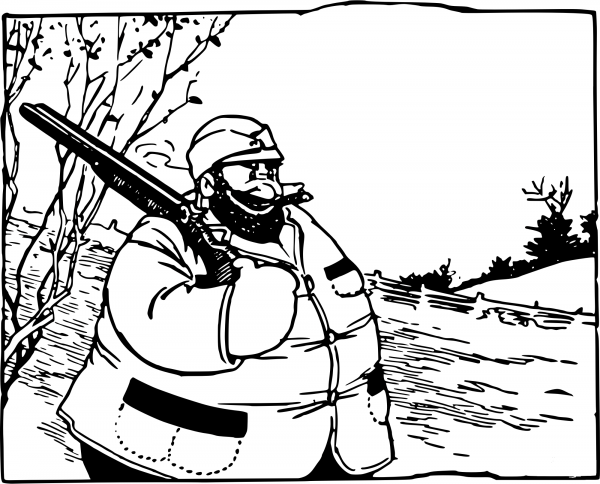 Vintage Beard Man with Gun coloring page image