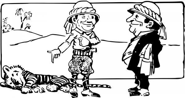 Vintage Big Game Hunter Cartoon coloring page image