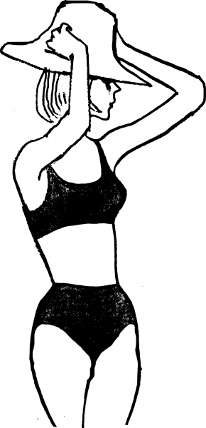 Vintage Bikini Beach Lady with Hat coloring page image