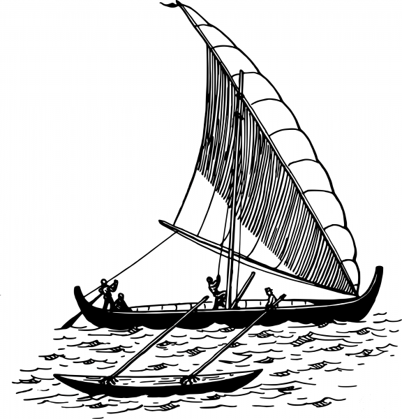 Vintage Boat with Outrigger coloring page image