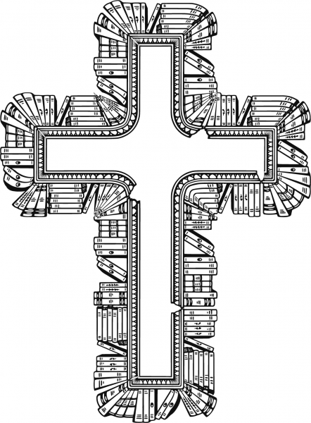 Vintage Bookshelf Cross coloring page image