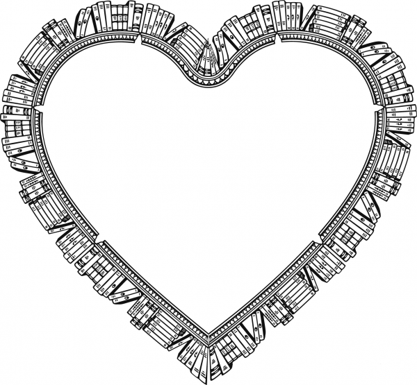 Vintage Bookshelf Heart coloring page image