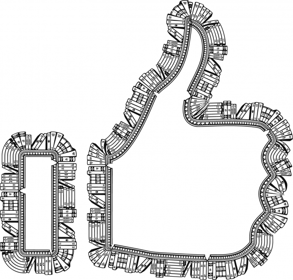 Vintage Bookshelf Thumbs up coloring page image