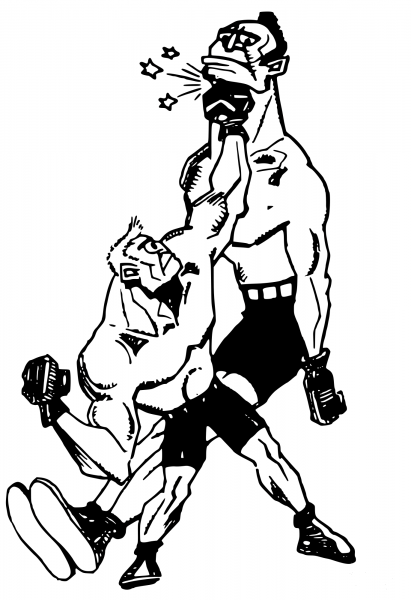 Vintage Boxer Smacks Another Boxer coloring page image