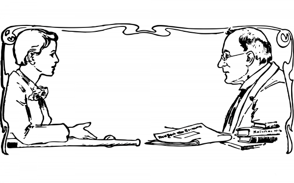 Vintage Boy and Man Talk coloring page image