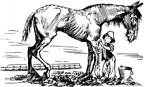 Vintage Boy and Old Nag coloring page image