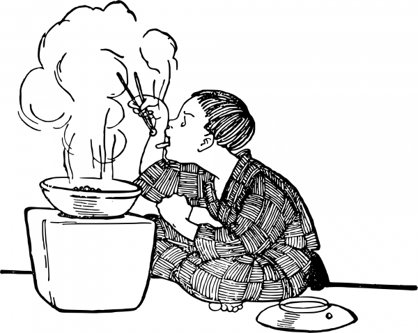 Vintage Boy Eats with Chopsticks coloring page image