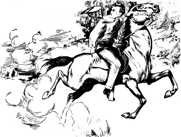 Vintage Boy Escapes on a Horse coloring page image