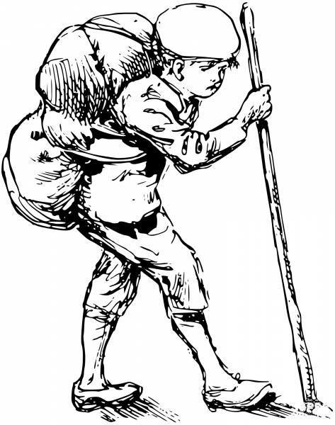 Vintage Boy Hiking coloring page image