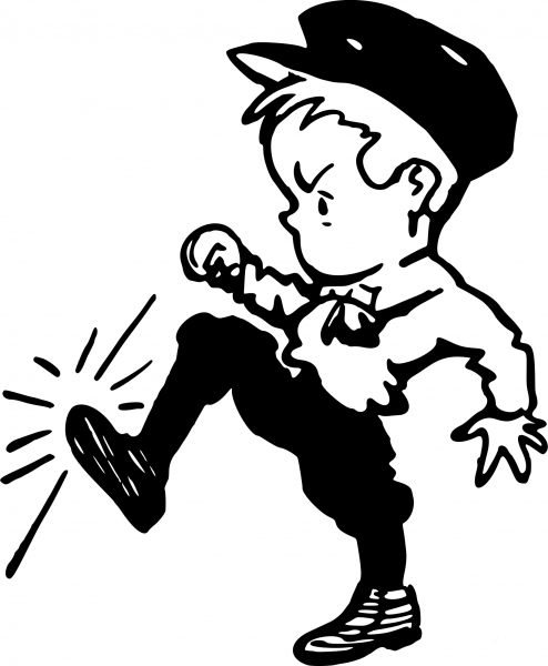 Vintage Boy Kicking Something coloring page image
