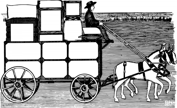 Vintage Boy on a Delivery Cart coloring page image