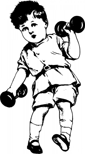 Vintage Boy with Weights coloring page image