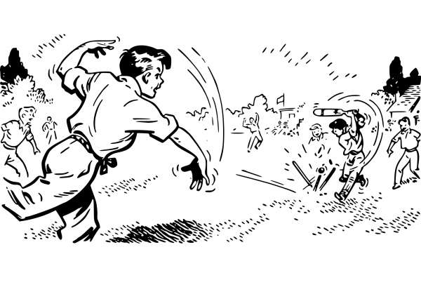 Vintage Boys Plating Cricket coloring page image