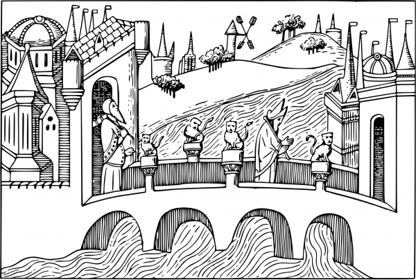 Vintage Bridge Scene coloring page image
