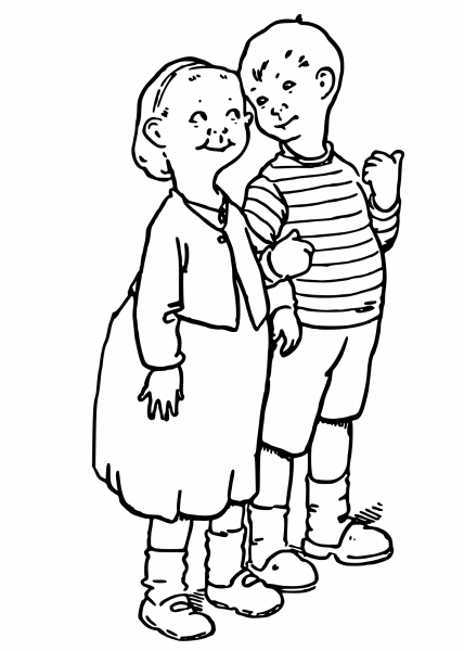 Vintage Brother and Sister coloring page image