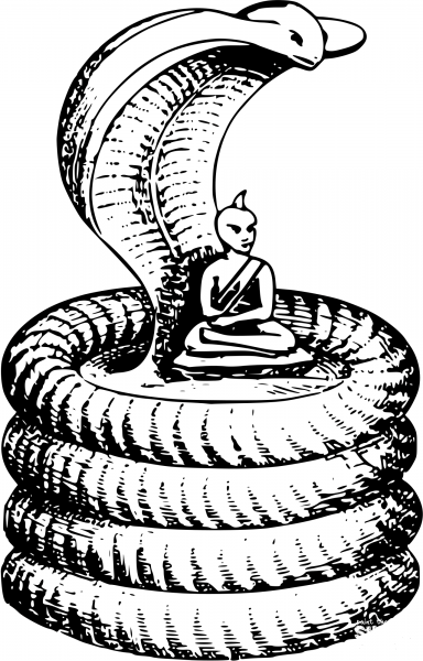 Vintage Buddha Protected by a Cobra coloring page image