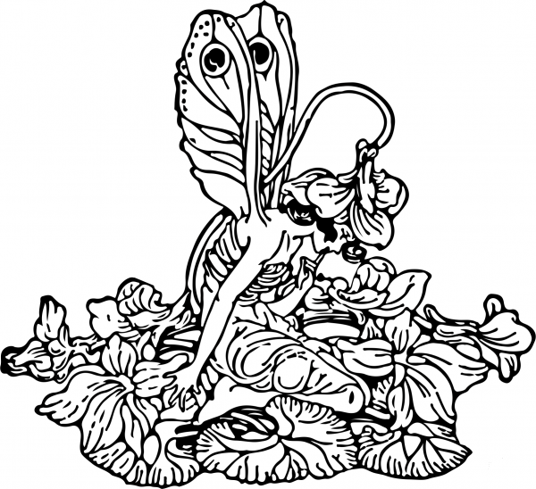 Vintage Butterfly Girl coloring page image