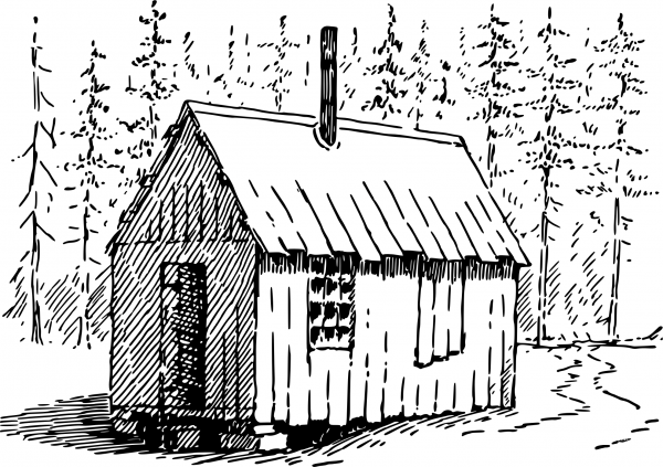 Vintage Cabin in the Woods coloring page image