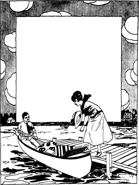 Vintage Canoe Couple Frame coloring page image