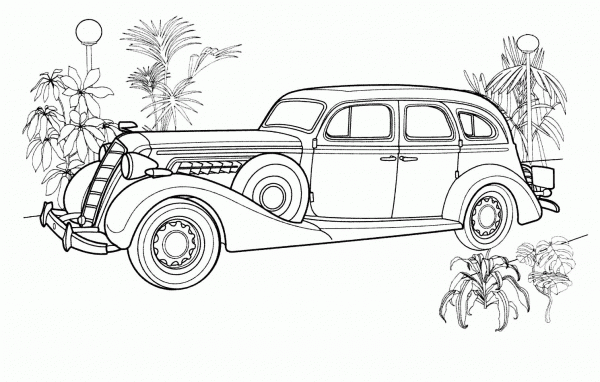 Vintage car coloring page image