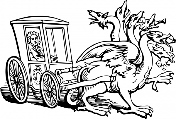 Vintage Carriage Drawn by Monster coloring page image